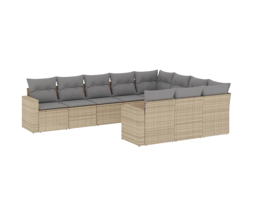 vidaXL 10-daļīgs dārza dīvāna komplekts, matrači, bēša PE rotangpalma