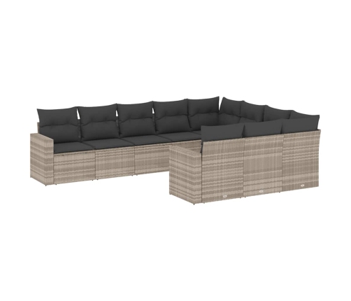 vidaXL 10-daļīgs dārza dīvāna komplekts ar matračiem, pelēka PE pinums