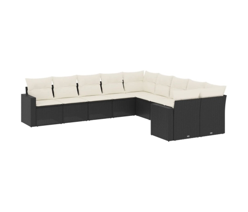 vidaXL 10-daļīgs dārza dīvāna komplekts, matrači, melna PE rotangpalma