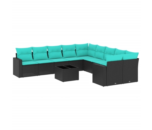 11-Daļīgs Dārza Dīvāna Komplekts, Matrači, Melna Pe Rotangpalma Vidaxl