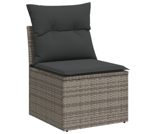 vidaXL 11-daļīgs dārza dīvāna komplekts ar matračiem, pelēks PE pinums