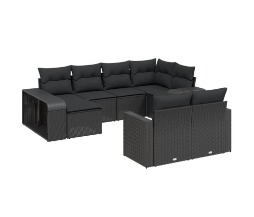 vidaXL 10-daļīgs dārza dīvāna komplekts, matrači, melna PE rotangpalma