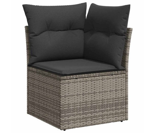 vidaXL 10-daļīgs dārza dīvāna komplekts ar matračiem, pelēka PE pinums