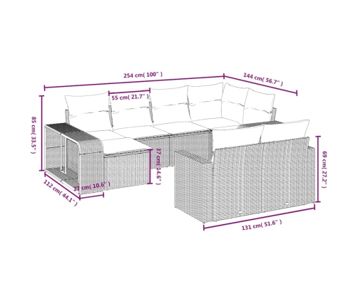vidaXL 10-daļīgs dārza dīvāna komplekts ar matračiem, pelēka PE pinums