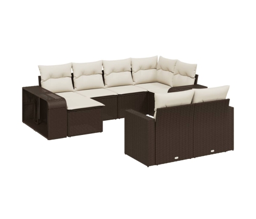 vidaXL 10-daļīgs dārza dīvāna komplekts, matrači, brūna PE rotangpalma