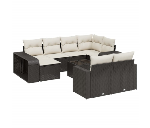 vidaXL 11-daļīgs dārza dīvāna komplekts, matrači, melna PE rotangpalma