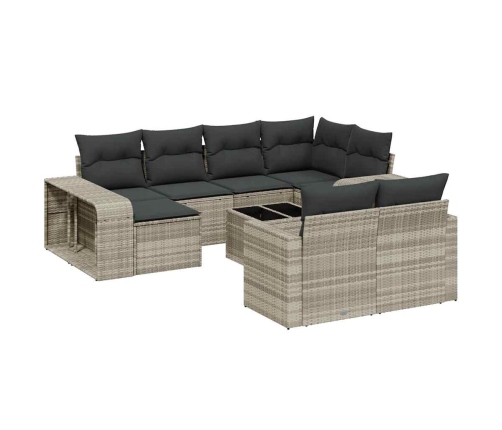 vidaXL 11-daļīgs dārza dīvāna komplekts ar matračiem, pelēka PE pinums