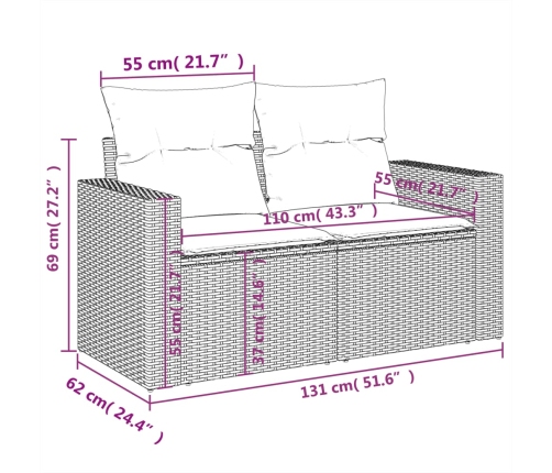 vidaXL 11-daļīgs dārza dīvāna komplekts ar matračiem, pelēks PE pinums