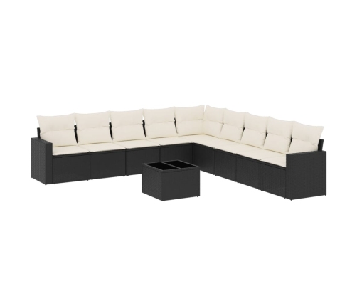 vidaXL 10-daļīgs dārza dīvāna komplekts, matrači, melna PE rotangpalma