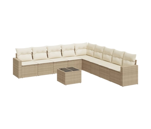 vidaXL 10-daļīgs dārza dīvāna komplekts, matrači, bēša PE rotangpalma