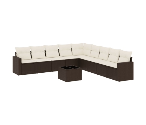 vidaXL 10-daļīgs dārza dīvāna komplekts, matrači, brūna PE rotangpalma