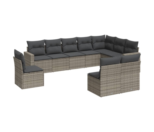 vidaXL 10-daļīgs dārza dīvāna komplekts ar matračiem, pelēks PE pinums