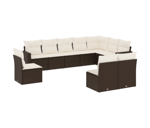 vidaXL 10-daļīgs dārza dīvāna komplekts, matrači, brūna PE rotangpalma