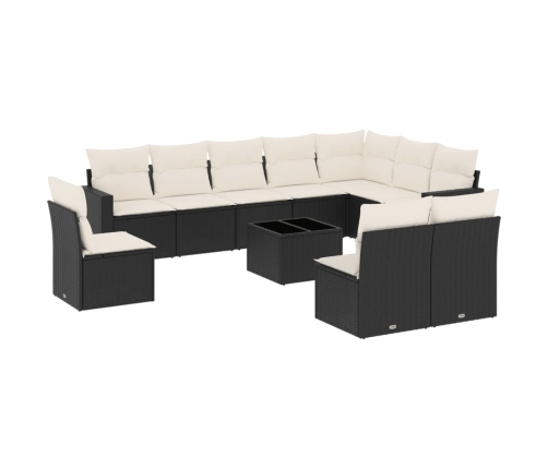 vidaXL 11-daļīgs dārza dīvāna komplekts, matrači, melna PE rotangpalma