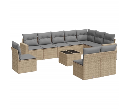 vidaXL 11-daļīgs dārza dīvāna komplekts, matrači, bēša PE rotangpalma