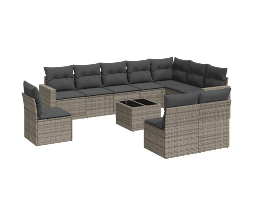 11-Daļīgs Dārza Dīvāna Komplekts Ar Matračiem, Pelēks Pe Pinums Vidaxl