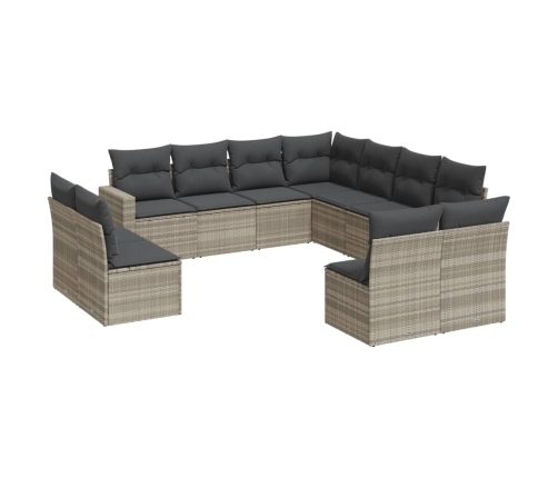 11-Daļīgs Dārza Dīvāna Komplekts Ar Matračiem, Pelēka Pe Pinums Vidaxl