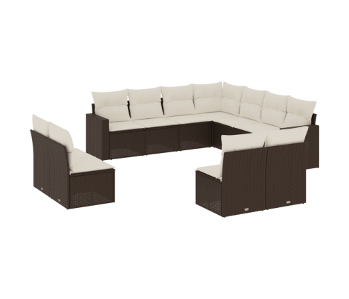 vidaXL 11-daļīgs dārza dīvāna komplekts, matrači, brūna PE rotangpalma