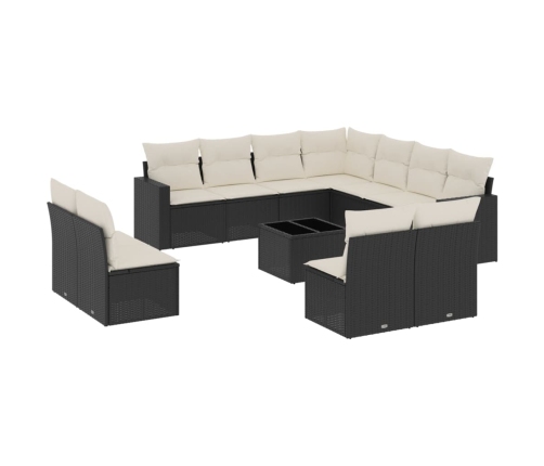 vidaXL 12-daļīgs dārza dīvānu komplekts, matrači, melna PE rotangpalma