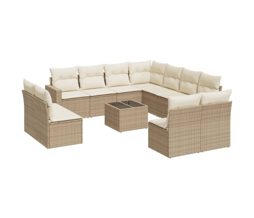 vidaXL 12-daļīgs dārza dīvāna komplekts, matrači, bēša PE rotangpalma