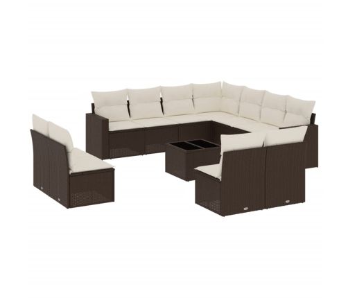 vidaXL 12-daļīgs dārza dīvāna komplekts, matrači, brūna PE rotangpalma