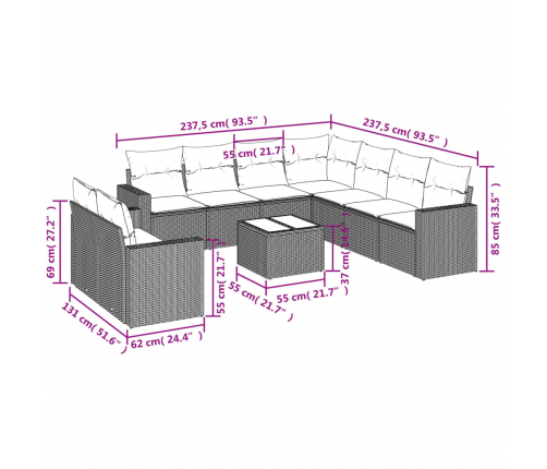 vidaXL 10-daļīgs dārza dīvāna komplekts, matrači, melna PE rotangpalma