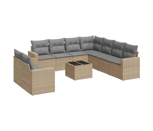 vidaXL 10-daļīgs dārza dīvāna komplekts, matrači, bēša PE rotangpalma