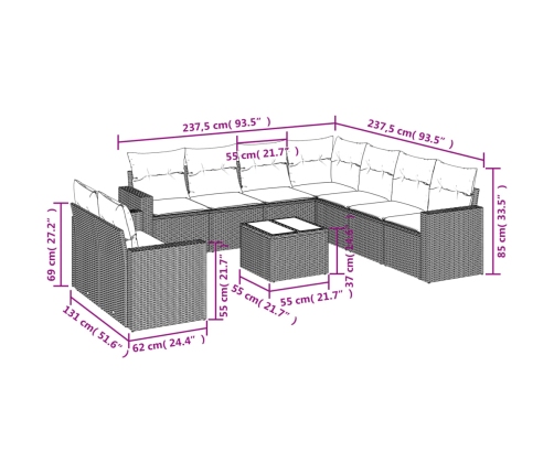 vidaXL 10-daļīgs dārza dīvāna komplekts, matrači, bēša PE rotangpalma