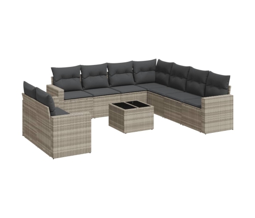 vidaXL 10-daļīgs dārza dīvāna komplekts ar matračiem, pelēka PE pinums