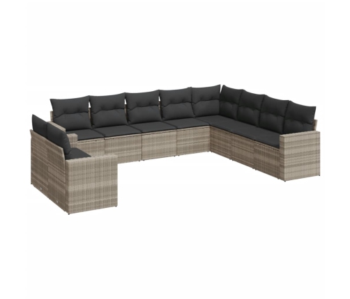 vidaXL 10-daļīgs dārza dīvāna komplekts ar matračiem, pelēka PE pinums