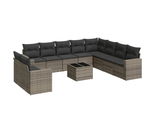 vidaXL 11-daļīgs dārza dīvāna komplekts ar matračiem, pelēks PE pinums