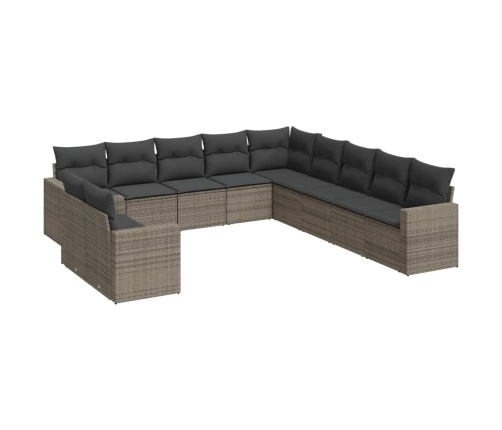 11-Daļīgs Dārza Dīvāna Komplekts Ar Matračiem, Pelēks Pe Pinums Vidaxl