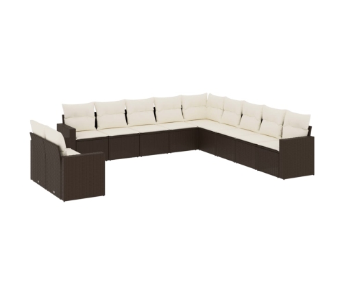 vidaXL 11-daļīgs dārza dīvāna komplekts, matrači, brūna PE rotangpalma