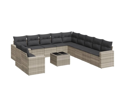 vidaXL 12-daļīgs dārza dīvāna komplekts ar matračiem, pelēka PE pinums