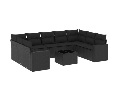 vidaXL 10-daļīgs dārza dīvāna komplekts, matrači, melna PE rotangpalma