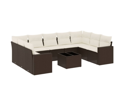 vidaXL 10-daļīgs dārza dīvāna komplekts, matrači, brūna PE rotangpalma