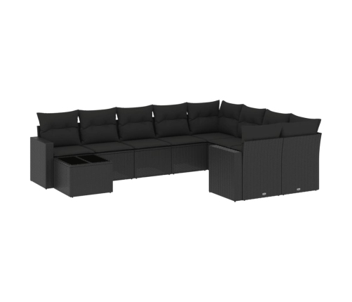 vidaXL 10-daļīgs dārza dīvāna komplekts, matrači, melna PE rotangpalma