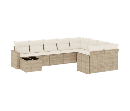 vidaXL 10-daļīgs dārza dīvāna komplekts, matrači, bēša PE rotangpalma