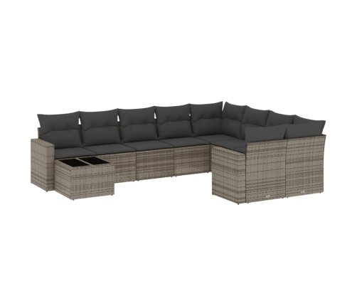 vidaXL 10-daļīgs dārza dīvāna komplekts ar matračiem, pelēks PE pinums