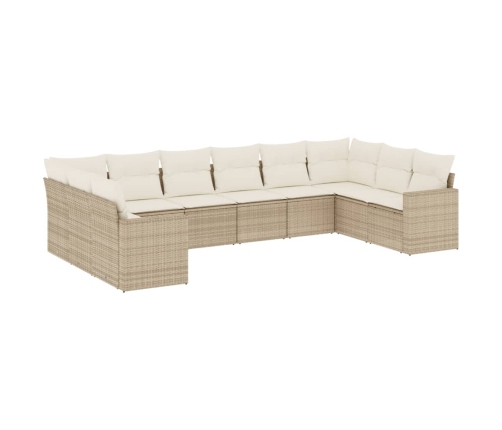 vidaXL 10-daļīgs dārza dīvāna komplekts, matrači, bēša PE rotangpalma