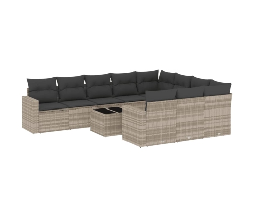 vidaXL 11-daļīgs dārza dīvāna komplekts ar matračiem, pelēka PE pinums