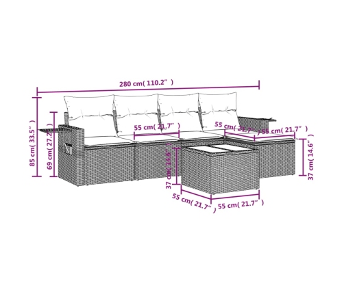 vidaXL 6-daļīgs dārza dīvāna komplekts, matrači, melna PE rotanpalma
