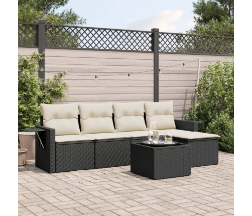 vidaXL 6-daļīgs dārza dīvāna komplekts, matrači, melna PE rotanpalma