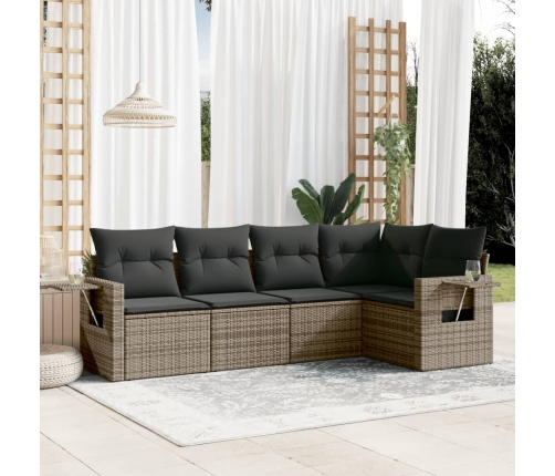 vidaXL 5-daļīgs dārza dīvāna komplekts ar matračiem, pelēks PE pinums