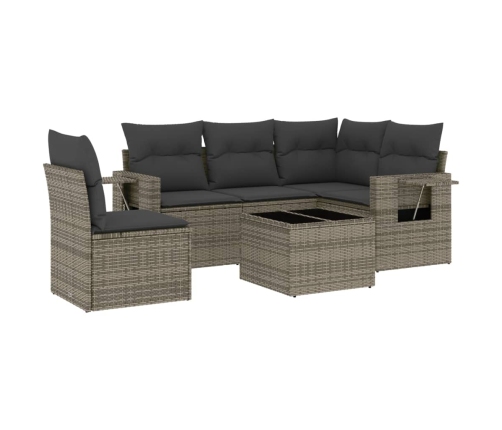 vidaXL 6-daļīgs dārza dīvāna komplekts ar matračiem, pelēks PE pinums