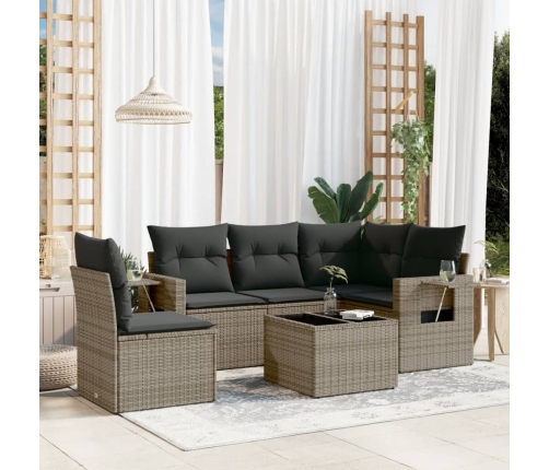 vidaXL 6-daļīgs dārza dīvāna komplekts ar matračiem, pelēks PE pinums