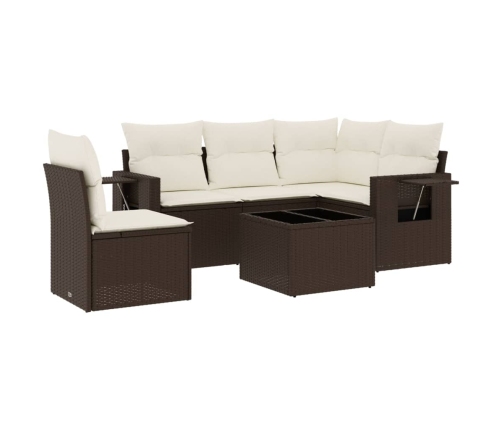 vidaXL 6-daļīgs dārza dīvānu komplekts, matrači, brūna PE rotangpalma