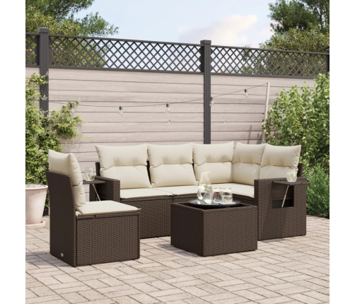 vidaXL 6-daļīgs dārza dīvānu komplekts, matrači, brūna PE rotangpalma