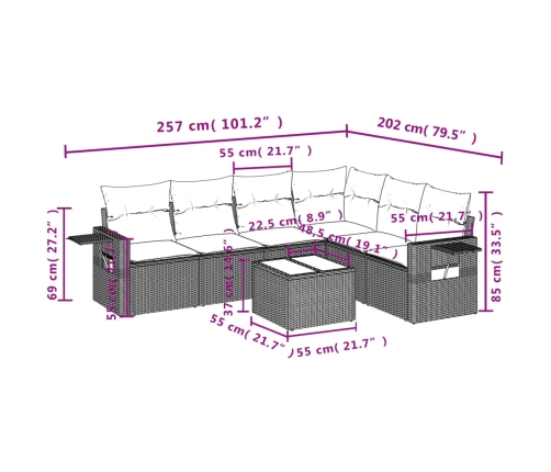 vidaXL 7-daļīgs dārza dīvāna komplekts, matrači, bēša PE rotangpalma