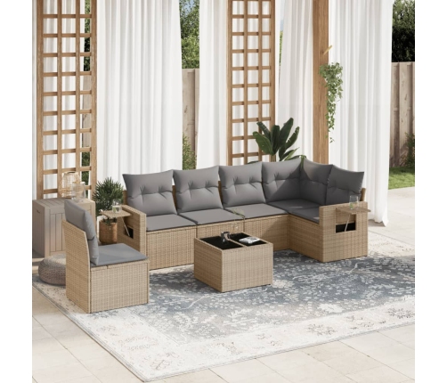 vidaXL 7-daļīgs dārza dīvāna komplekts, matrači, bēša PE rotangpalma